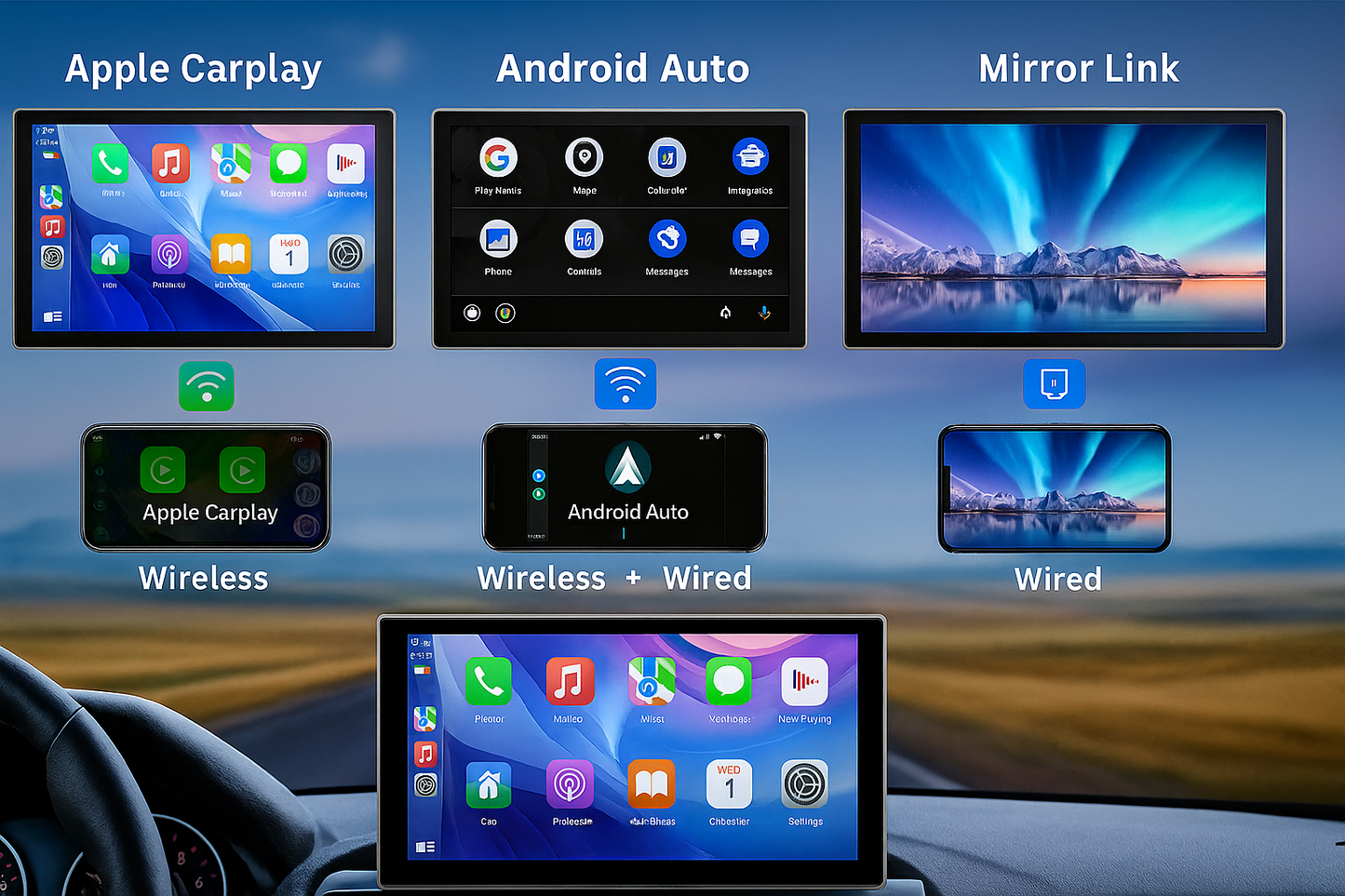 Postura™ Vision 9” – Wireless CarPlay & Android Auto